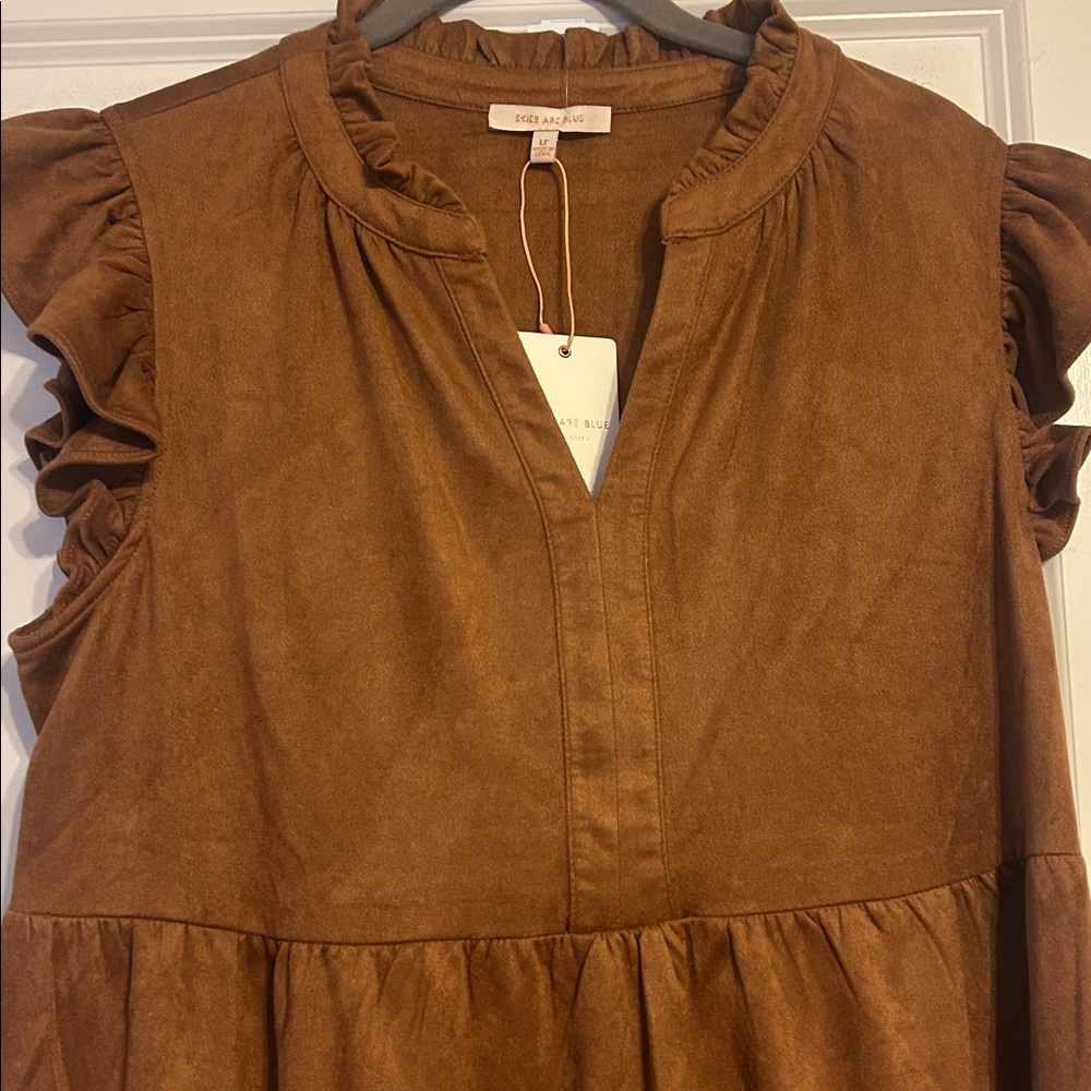 Skies Are Blue Brown faux suede  Ruffle Dress - Picture 4 of 4